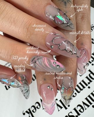 Každý nehet je jako malé umělecký dílo – srdce, křídla, kamínky, duhové odlesky a ručně malované detaily, které z těchto...